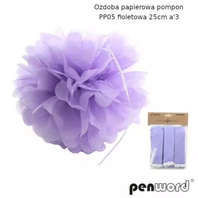 Ozdoba papierowa pompon fioletowa 25cm