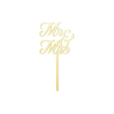 PartyDeco Topper akrylowy na tort MR & MRS, z�oty 16.5cm