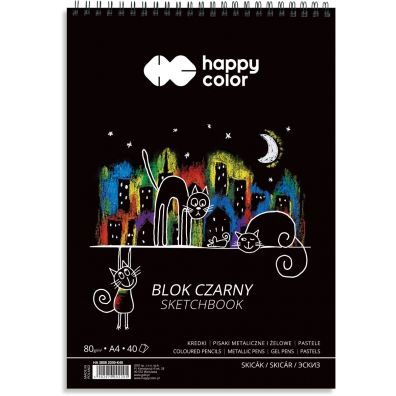Happy Color Blok czarny na spirali KOTY, A4, 80g, 40 arkuszy