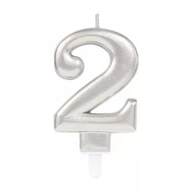 Amscan �wieczka cyferka 2 Sparkling Celebrations srebrna