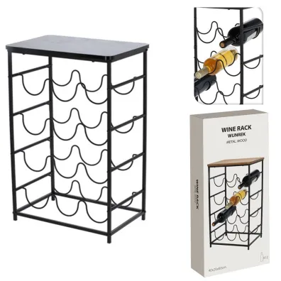 H&S Decoration Stojak na wino z czarnym blatem 40x26xh60 cm