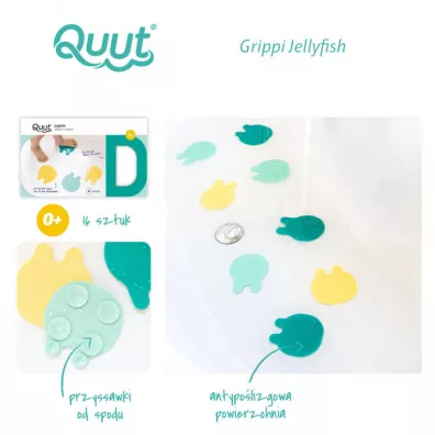 Quut Przyssawki antypolizgowe do wanny meduzy Grippi Jellyfish Minty yellow