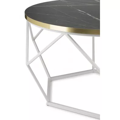 Stolik Diamond 70 cm blat czarny marmur ze zotym rantem i biay stela