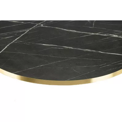 Stolik Diamond 70 cm blat czarny marmur ze zotym rantem i biay stela