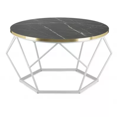 Stolik Diamond 70 cm blat czarny marmur ze zotym rantem i biay stela