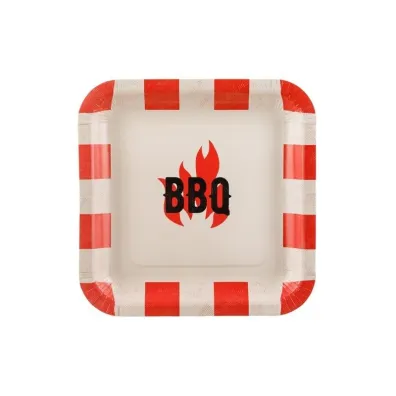 PartyDeco Talerzyki papierowe BBQ 26x26cm
