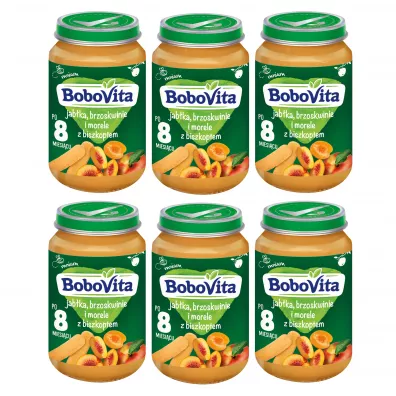 BoboVita Jabka morele i brzoskwinie z biszkoptem po 8 miesicu Zestaw 6 x 190 g