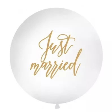 PartyDeco Balon Just married 1m bia�y