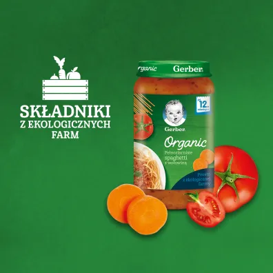 Gerber Organic Obiadek pe�noziarniste spaghetti z wo�owin� dla niemowl�t po 12 miesi�cu 250 g Bio