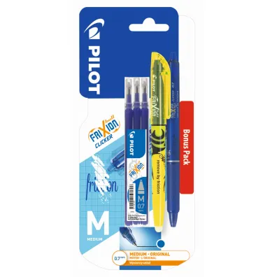 Pi�ro kulkowe Frixion Clicker Pilot granatowe + wk�ad granatowy x3 + zakre�lacz ��ty x1 blister