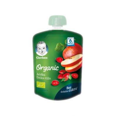 Gerber Organic Deserek w tubce jabłko dzika róża dla niemowląt po 6 miesiącu 90 g Bio