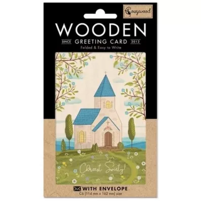 Cozywood Karnet drewniany C6 + koperta Chrzest Ko�ci�