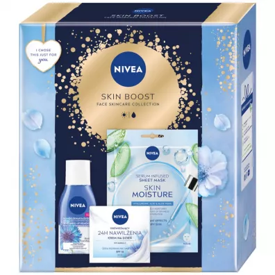 Nivea Zestaw Skin Boost Skin Moisture maska nawilajca w pachcie + krem do twarzy + pyn do demakijau 50 ml + 125 ml