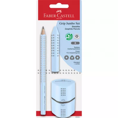 Zestaw Jumbo Grip b��kitny Faber-Castell o��wek+ gumka+temper�wka blister
