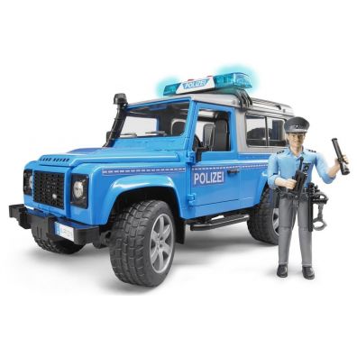 Land Rover Defender policyjny niebiesko srebrny Bruder