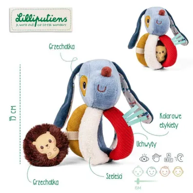 Grzechotka z uchwytami Piesek Jules 6 m+ Lilliputiens