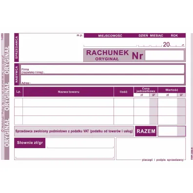 Michalczyk i Prokop Druk Rachunek/Zwolnienie z podatku VAT A6