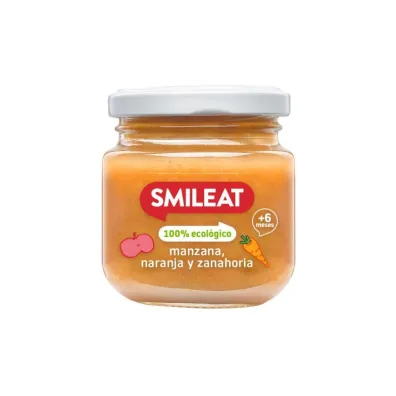 Smileat Deser z ekologicznymi jabłkami, marchewką i pomarańczą po 6 miesiącu 130 g Bio Smileat Deser z ekologicznymi jabłkami, marchewką i pomarańczą po 6 miesiącu 130 g Bio