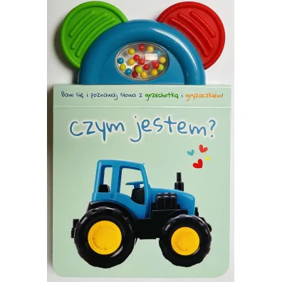 Czym jestem? zielona. Ksi��eczka z gryzaczkiem i grzechotk�