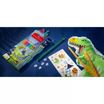 Faber-Castell Kredki Grip dinozaury + kredki metaliczne + naklejki 10 kolor�w + 3 kolory