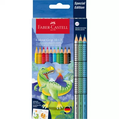 Faber-Castell Kredki Grip dinozaury + kredki metaliczne + naklejki 10 kolor�w + 3 kolory