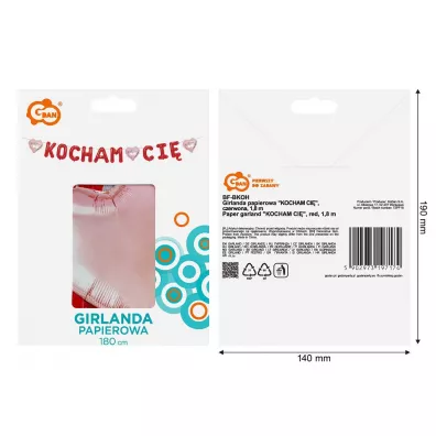 Godan Girlanda papierowa Kocham Ci� czerwona 1,8m
