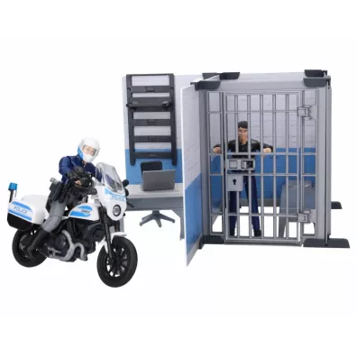 Komenda policji z figurkami i motocyklem Bruder