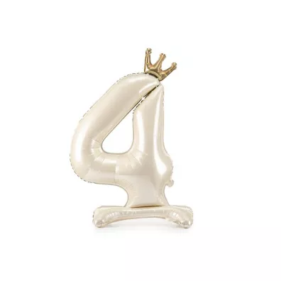 PartyDeco Stoj�cy balon foliowy cyfra 4 jasny krem 84cm