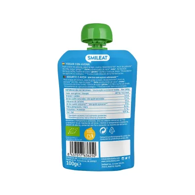 Smileat Mus z ekologicznymi p�atkami owsianymi i jogurtem po 9 miesi�cu Zestaw 6 x 100 g Bio