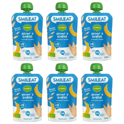 Smileat Mus z ekologicznymi p�atkami owsianymi i jogurtem po 9 miesi�cu Zestaw 6 x 100 g Bio