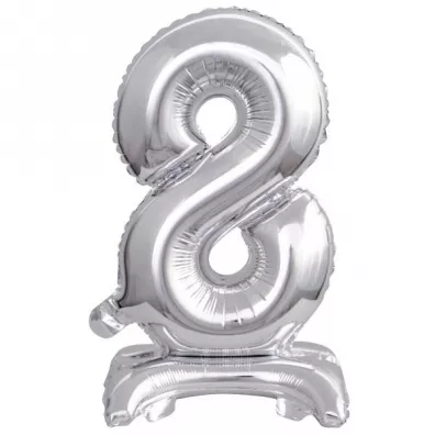 Amscan Balon foliowy mini cyfra 8 na stojaku srebrna