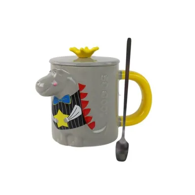 LeanToys Kubek Szary Dinozaur przykrywka 400ml