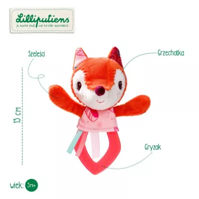 Grzechotka z gryzakiem i szeleszczc foli Lisiczka Alice 3 m+ Lilliputiens