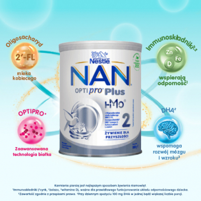 Nestle Nan Optipro Plus 2 HM-O Mleko nastpne dla niemowlt po 6 miesicu Zestaw 6 x 800 g