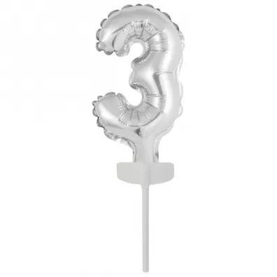 Amscan Balon foliowy mini cyfra 3 srebrna 7x12cm