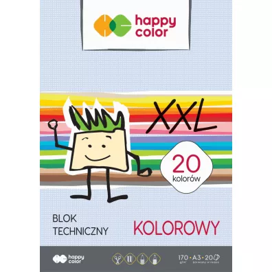 Happy Color Blok techniczny, kolorowy, A3, 170g, 20 arkuszy 20 kartek
