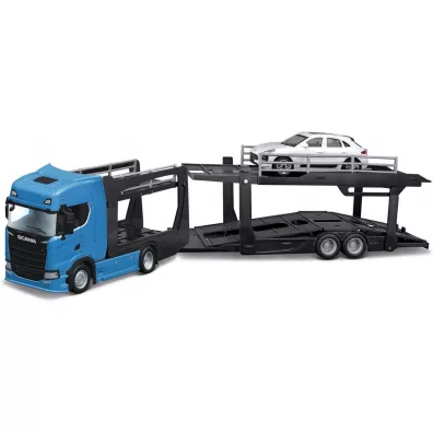 Bburago model street fire multicar carrier scania 770 s front trailer + porsche macan 1:43