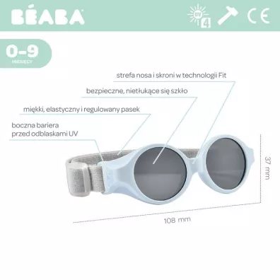 Beaba Okulary przeciwsoneczne dla dzieci z elastyczn opask 0-9 miesicy Pearl blue