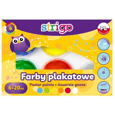 Farby plakatowe 6kol 20ml STRIGO SSC295 6x20ml