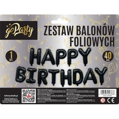GoParty Zestaw balon�w foliowych Happy Birthday czarne