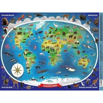 Podk�adka mapa �wiata zwierz�tka. Mappuzzle JUNIOR