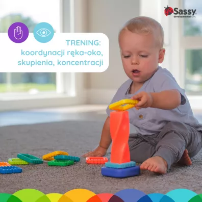 Sassy Zakr�cona wie�a z klock�w – zabawka sensoryczna dla niemowl�t i dzieci