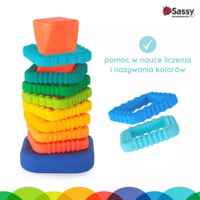 Sassy Zakr�cona wie�a z klock�w – zabawka sensoryczna dla niemowl�t i dzieci