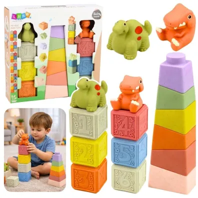 Zestaw klocki sensoryczne dinozaury 14 el.