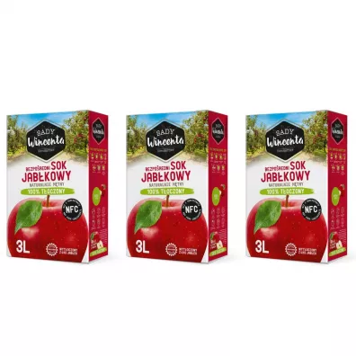 Sady Wincenta Sok 100% jabkowy naturalnie mtny toczony NFC zestaw 3 x 3 L