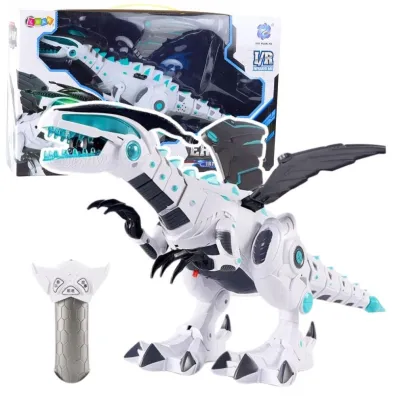 Dinozaur robot R/C �wiat�o i d�wi�k bia�y LeanToys