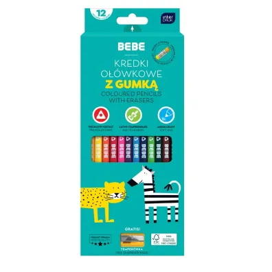 Interdruk Kredki o��wkowe z gumk� 12 kolor�w BEBE Kids