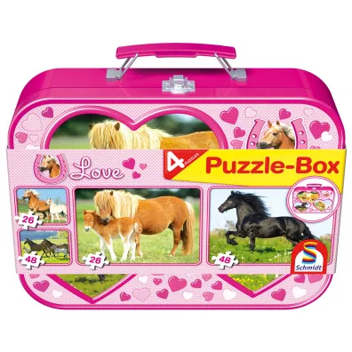 Puzzle 4w1 w walizce Love, Konie Schmidt