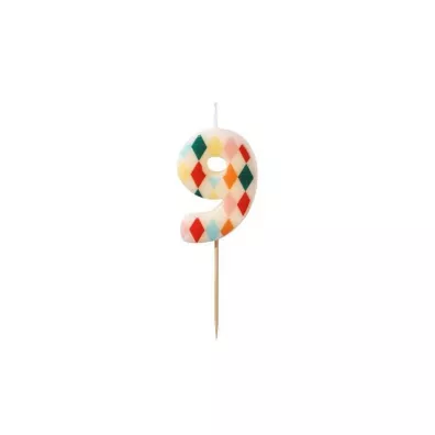 PartyDeco �wieczka urodzinowa cyfra 9 romby 5,5cm