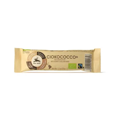 Alce Nero Baton z nadzieniem z kokosa, mango i chrupek zbo�owych w polewie z mlecznej czekolady 33 g Bio